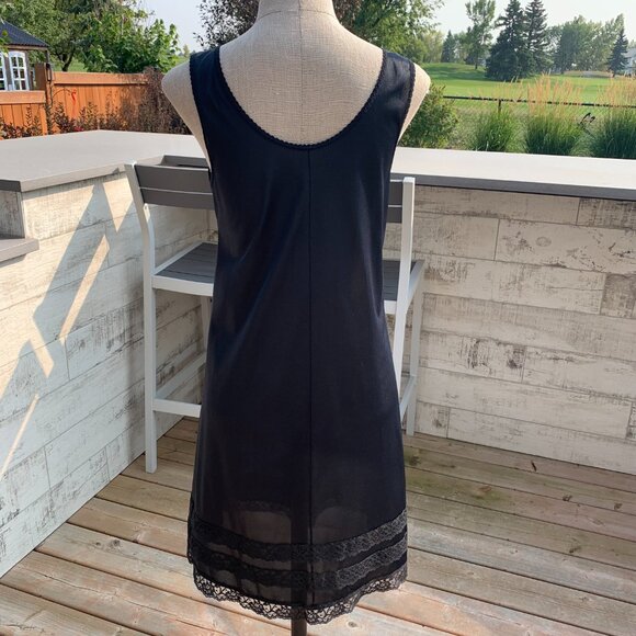 Vintage Pink Lady Slip Dress Nightgown 36 Black Satin Lace Trim Midi Lingerie - Picture 6 of 14